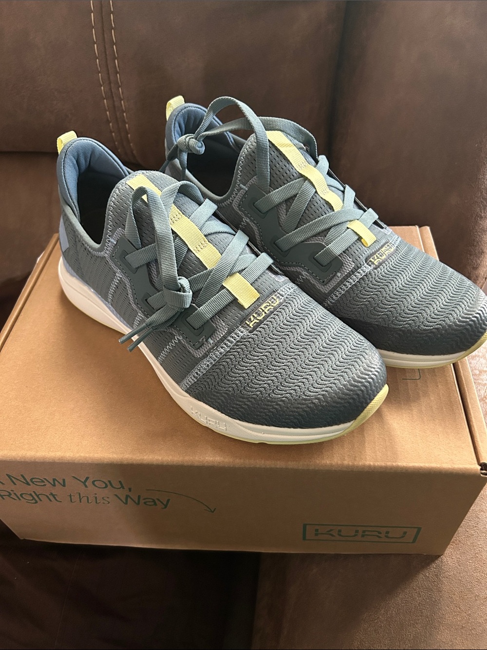 KURU blue Knit Sneakers with lime accents